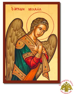 Archangel Michael Byzantine Wooden Icon on Canvas
