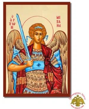 Archangel Michael Detail Byzantine Wooden Icon on Canvas