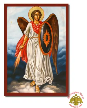 Archangel Michael Byzantine Wooden Icon on Canvas