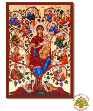 Holy Virgin Mary The Jesse Tree Byzantine Wooden Icon on Canvas