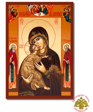 Holy Virgin Mary Vladimir Russian Wooden Icon on Canvas