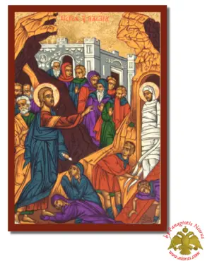 Byzantine Wooden Icon Raising of Lazarus on Canvas