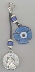 Blue Glass Cross With St.Christopher Metal Icon