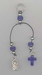 Blue Glass Cross With Theotokos Metal Icon