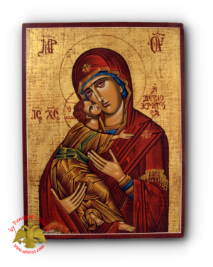 Hagiography Icon Panagia Glikofilousa on Natural Wood 30x40cm