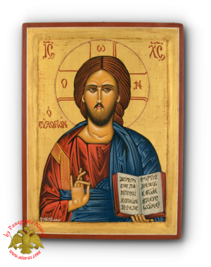 Hagiography Icon Christ Blessing on Natural Wood 30x40cm