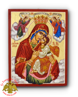 Hagiography Icon Panagia with Angels on Natural Wood 19x25cm