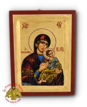 Hagiography Icon Panagia Amolyntos on Natural Framed Wood 18x24cm