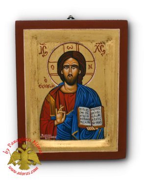 Εικόνα Αγιογραφία Χριστός Ευλογών σε Σκαφτο Ξύλο 14x18cm