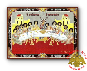 Russian Orthodox Mystical Supper Silver Print Wooden Icon