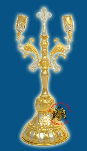 Orthodox Church Peacock Holy Table Hand Made Double Candle Stand 30cm