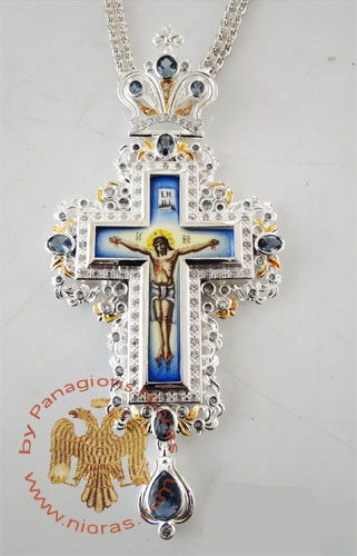Pectoral Cross Design 185a Silver Plated Brass Zirgon Stone