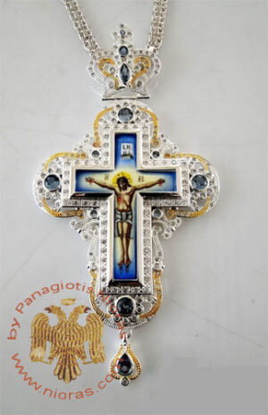 Pectoral Cross Design 193b Silver Plated Brass Zirgon Stone