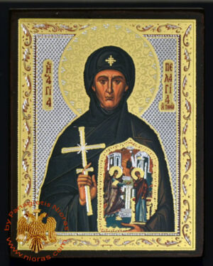 Russian Orthodox Style Silver Printed Wooden Icons of Agia Pelagia