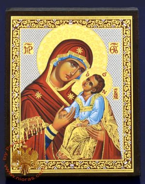 Russian Orthodox Style Silver Printed Wooden Icons of Panagia Agapis