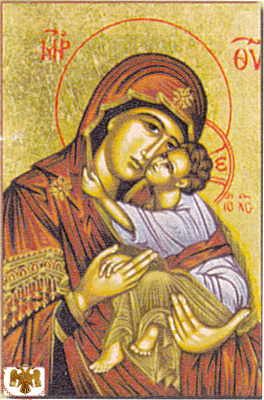 Holy Virgin Mary Panagia Glikofilousa 7 Byzantine Wooden Icon on Canvas