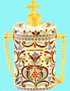 Anointing Holy Oil Bottle With Orthodox Enamel Gold plated