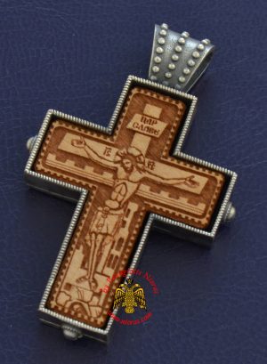 Byzantine Orthodox Cross Silver 925 Wooden Crucifixion Design for the Neck