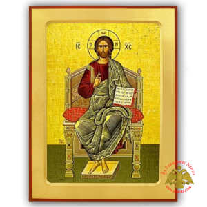 Christ Blessing Enthroned-Monk Michael Mount Athos Byzantine Wooden Icon