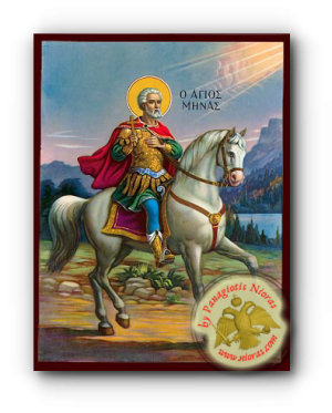 Saint Menas Neoclassical Wooden Icon