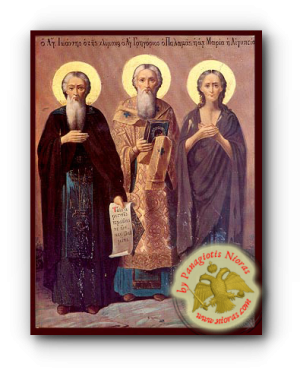 Saints John (Climacus), Gregory Palamas, Mary of Egypt Neoclassical Wooden Icon