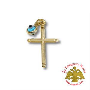 Gold Pendant Cross 1.9cm with Evil Eye K14