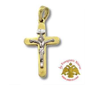 Gold Cross Pendant Jesus Christ 22mm K14