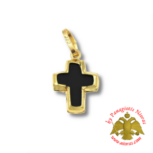 Gold Pendant Cross with Onyx Stone 7x9mm K14