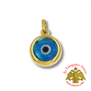 Gold Pendant with Glass Evil Eye Double Sided 6mm K14