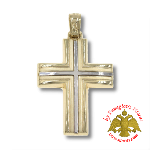 Gold Cross Pendant Satin Finish Two Tone 28x20mm K14
