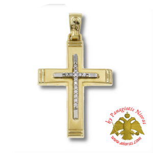 Gold Matte Pendant Cross with Zircon 20x30mm K14