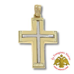 Gold Pendant Cross Satin Finish 27x20mm Two Tone K14
