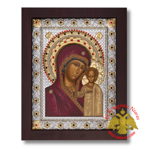 Virgin Mary of Kazan Silver plated metal icon