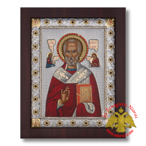 St. Nickolaos Silver plated metal icon