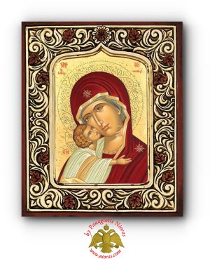 Orthodox Byzantine Style Holy Virgin Mary Theotokos Icon Katafigis with Frame 10x12cm