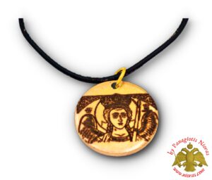 Round Shape Archangel Michael Mantamados in Leather Strap Small Icon