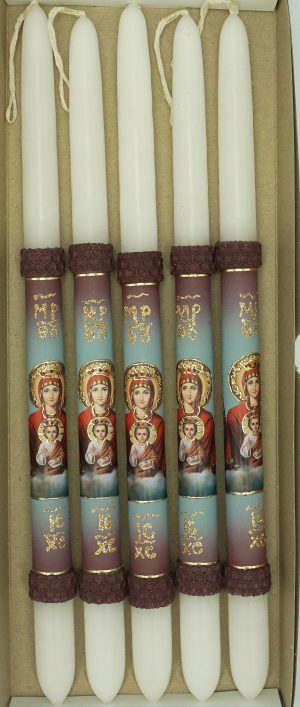 Easter Pascha Candle Lampada With Theotokos Holy Icon with Flowers 35cm