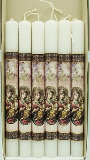 Easter Pascha Candle Lampada Theotokos Holy Icon with Flower 40cm