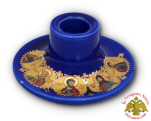 Κηροπήγιο Πορσελάνη με Ορθόδοξους Αγίους Εικόνες Μπλε h:4cm d:9cm