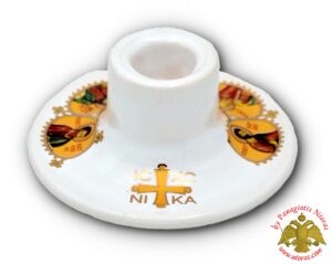 Κηροπήγιο Πορσελάνη με Ορθόδοξους Αγίους Εικόνες Λευκό h:4cm d:9cm