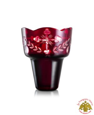 Romanian Orthodox Cross Hand Carved Glass Cup Red 9.8x12.5cm