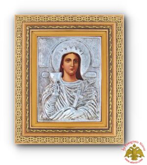 Χειροποιήτη Επάργυρη Εικόνα Αγία Βαρβάρα σε Κορνίζα Τζάμι