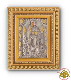 Χειροποιήτη Επάργυρη Εικόνα Αγία Παρασκευή σε Κορνίζα Τζάμι