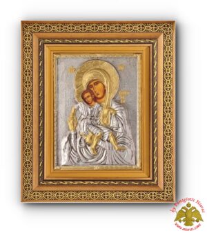 Orthodox Holy Icon Panagia of Kikkos Monastery  with Cross Details in a Wooden Frame with Glass