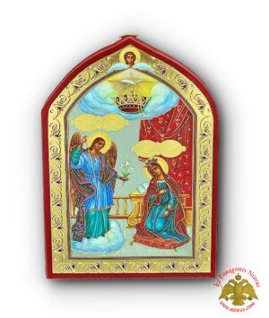 Russian Orthodox Style Silver Printed Wooden Icon Annunciation of Tinos