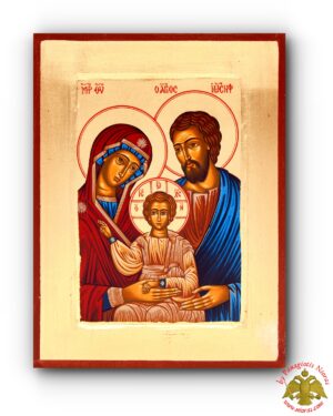 Christ The Holy Family Byzantine Wooden Icon on Canvas