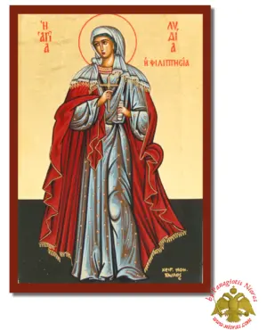 The Saint Lydia Byzantine Wooden Icon on Canvas