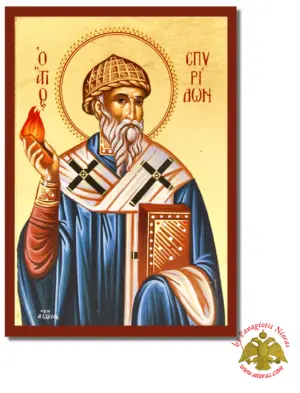 Τhe Saint Spyridon Byzantine Wooden Icon on Canvas