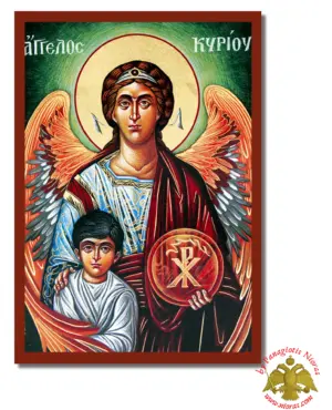 The Guardian angel Byzantine Wooden Icon on Canvas
