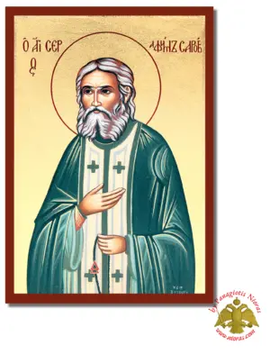 The Saint Seraphim of Sarov Byzantine Wooden Icon on Canvas